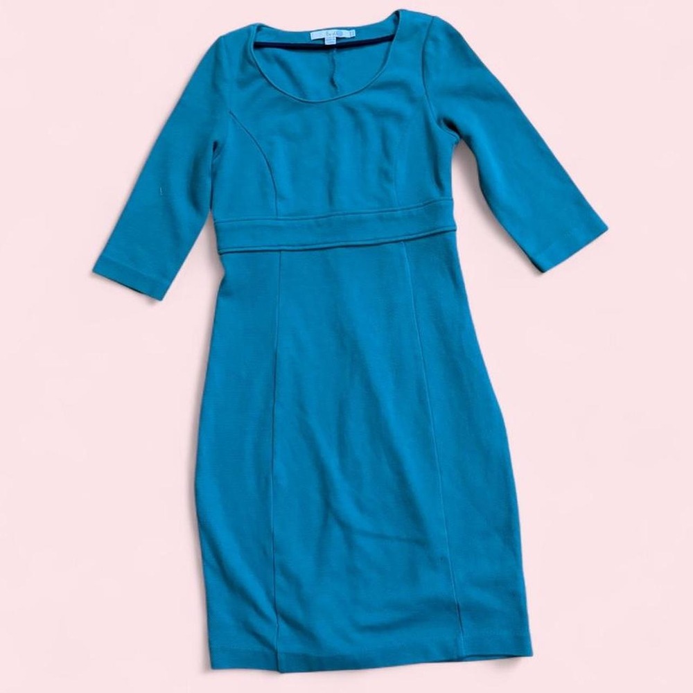 Boden Teal Blue Midi Dress 3/4 Sleeve Empire Waist Sheath Workwear 6L
